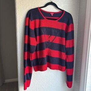 Guess Striped Long Sleeve Crew‎ Neck Pullover Sweater Red Navy Stripe XL